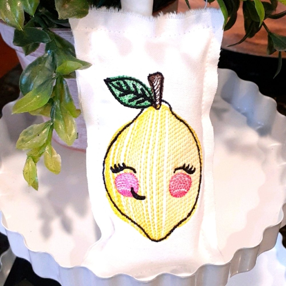🍋 Embroidered Lemon Pillow For Tier Tray
